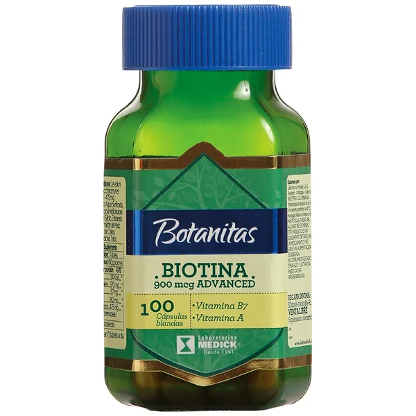 Biotina Advanced Botanitas Vitamina B7, A 900Mcg Capsula Blanda Frasco X 100