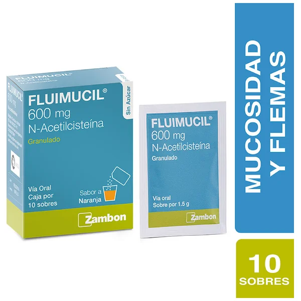 Fluimucil Granulado Sabor A Naranja 600 Mg Caja · 10 Sobres