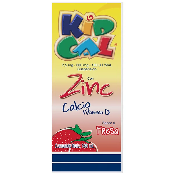 Kidcal Fresa Calcio + Vitamina D3 + Zinc 300Mg/100u.i/7.5mg Farmacol Frasco X 180 Ml