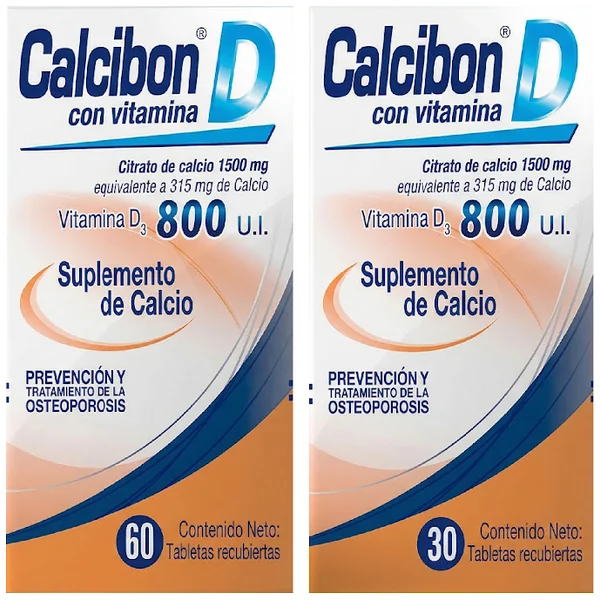 Calcibon D Calcio + Vitamina D3 1500mg/800UI Farma De Colombia Pack X 2 Und