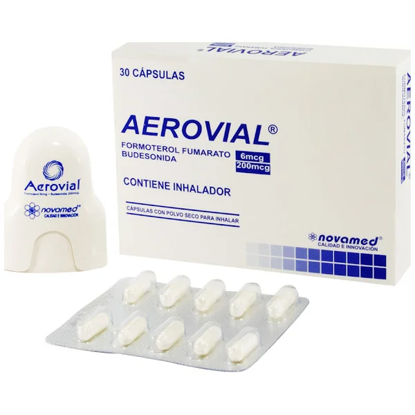 Aerovial Formoterol + Fumarato + Budesonida 6/200Mcg Novamed Con Inhalador Caja X 30 Cápsulas
