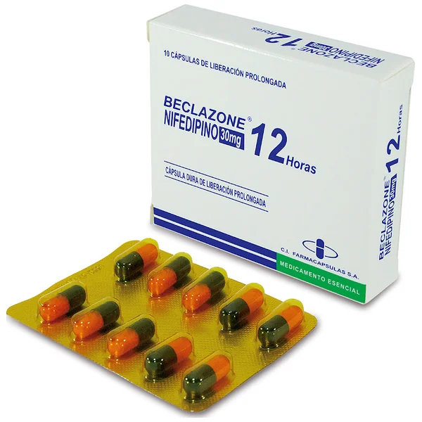 Beclazone Nifedipina 30 Mg Novamed Caja X 10 Cápsulas