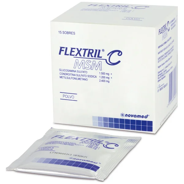 Flextril C MSM Glucosamina + Condroitina 1500/1200/Mg Novamed Caja X 15 Sobres