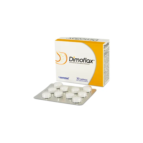 Dimoflax Levosulpirida + Pancreatina + Simeticona 25Mg/150mg/80mg Novamed Caja X 30 Tabletas