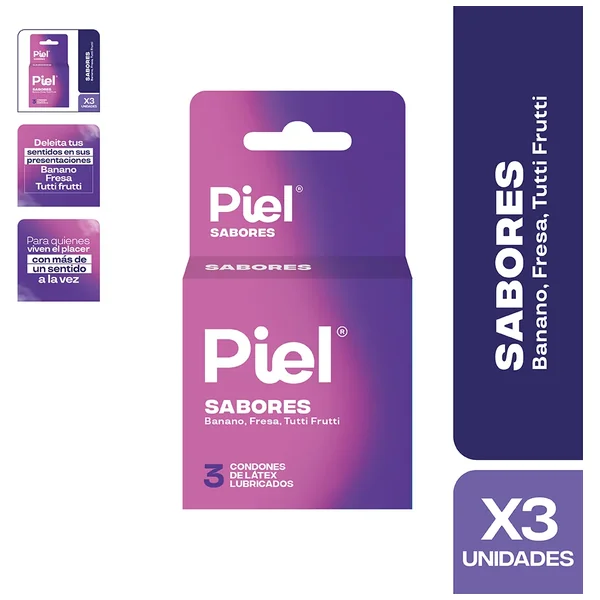 Condones Sabores Piel Caja X 3 Sobres