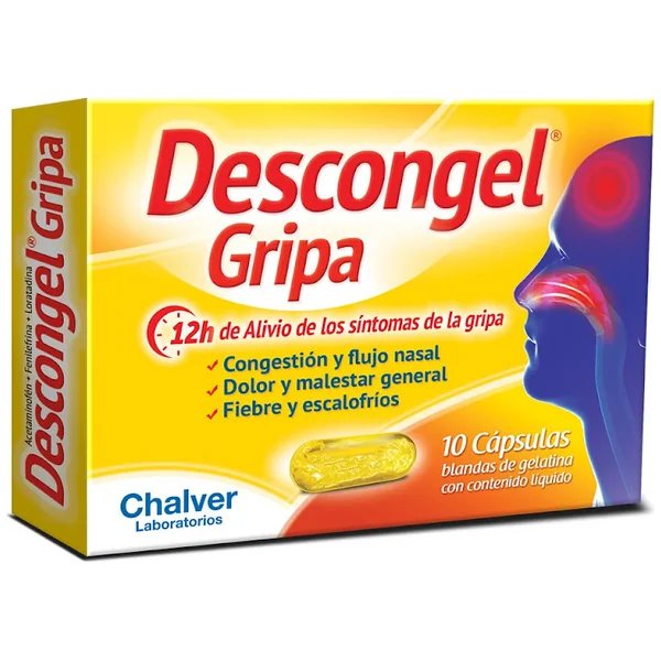 Descongel Gripa Acetaminofén + Loratadina + Fenilefrina 500/10/5Mg Chalver Caja X 10 Cápsulas