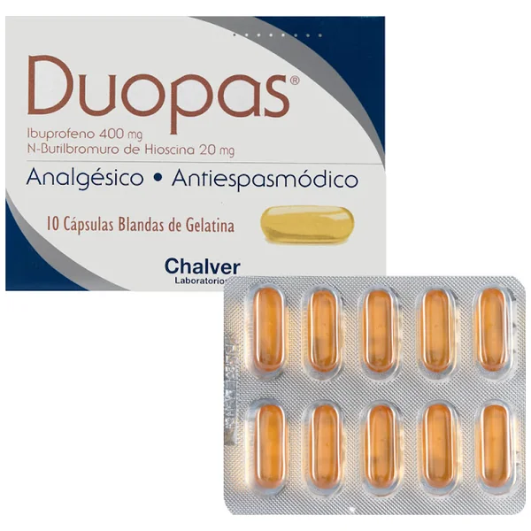 Duopas Ibuprofeno + N Butilbromuro De Hioscina 400Mg/20mg Chalver Caja X 10 Cápsulas