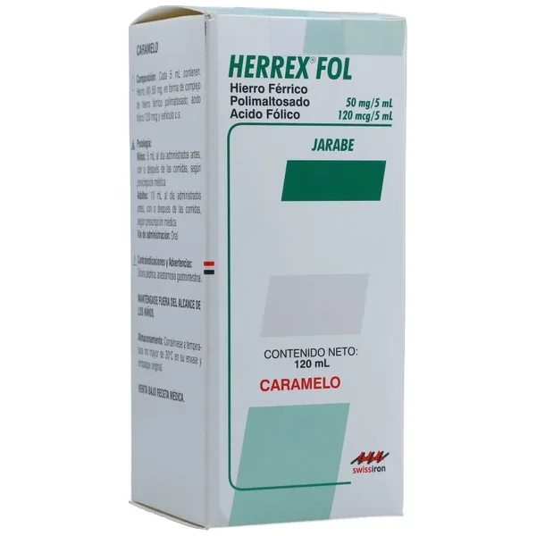 Herrex Fol Jarabe (50Mg+120Mcg)/5mL Frasco X 120 mL