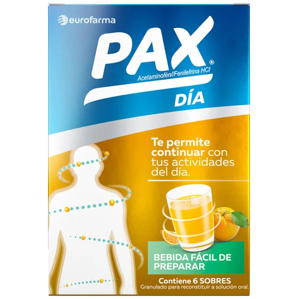 Acetaminofén + Fenilefrina 500Mg/10mg Pax Día Eurofarma Caja X 6 Sobres