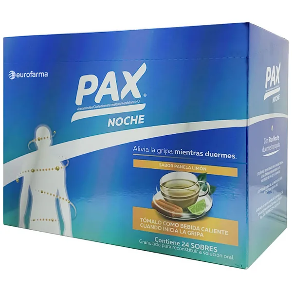 Pax Noche Panela Limón Acetaminofen + Fenilefrina 0,5G/0,01g Eurofarma Caja X 24 Sobres