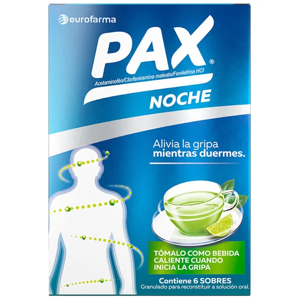 Acetaminofén + Fenilefrina + Clorfeniramina 500Mg/10mg/2mg Pax Noche Eurofarma Caja X 6 Sobres