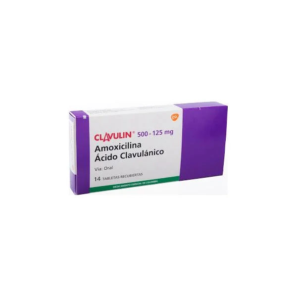 Clavulin Amoxicilina + Ácido Clavulánico 500Mg/125 Mg GSK Caja X 14 Tabletas