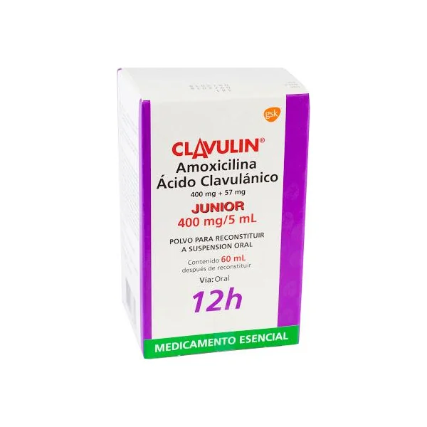Clavulin Junior Amoxicilina + Ácido Clavulánico 400Mg/5ml GSK Frasco X 60 Ml
