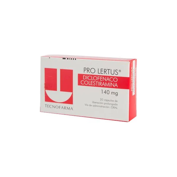 Pro Lertus Diclofanaco Colestiramina 140 Mg Tecnofarma Caja X 20 Cápsulas