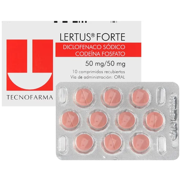 Lertus Forte Diclofenalco Sódico + Codeína Fosfato 50Mg/50mg Tecnofarma Caja X 10 Comprimidos