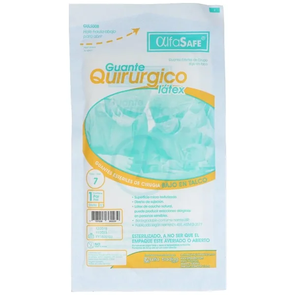 Alfa Safe Guante De Latex Esteril Sobre X 1 Par Talla 7.