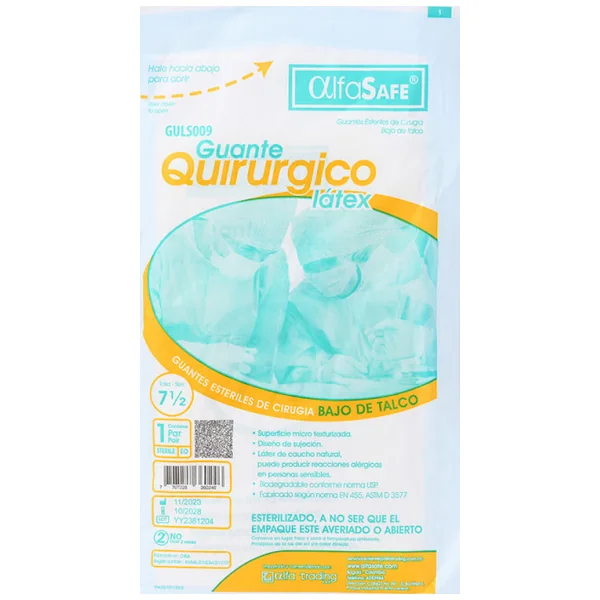 Guante Quirúrgico Latex Alfa Safe Talla 7 X 1 Und