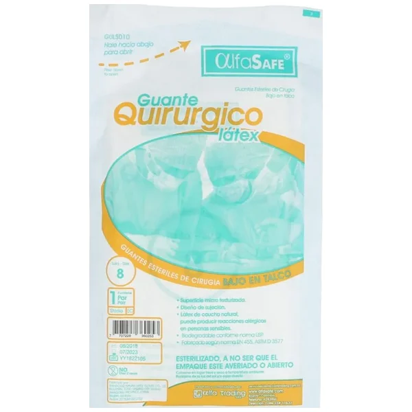 Guante De Latex Esteril Talla 8 Sobre X 1 Par