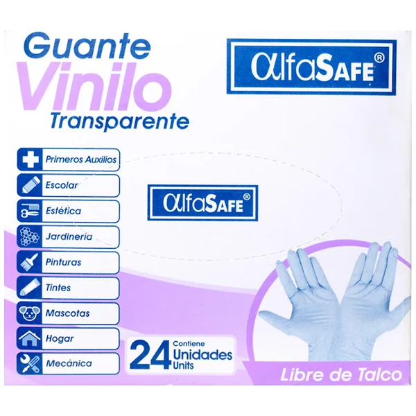 Guante Vinilo Alfasafe Transparente Talla M Caja X 24 Und