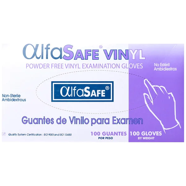 Guante Vinilo De Exámen Alfasafe Transparente Talla M Caja X 100 Und
