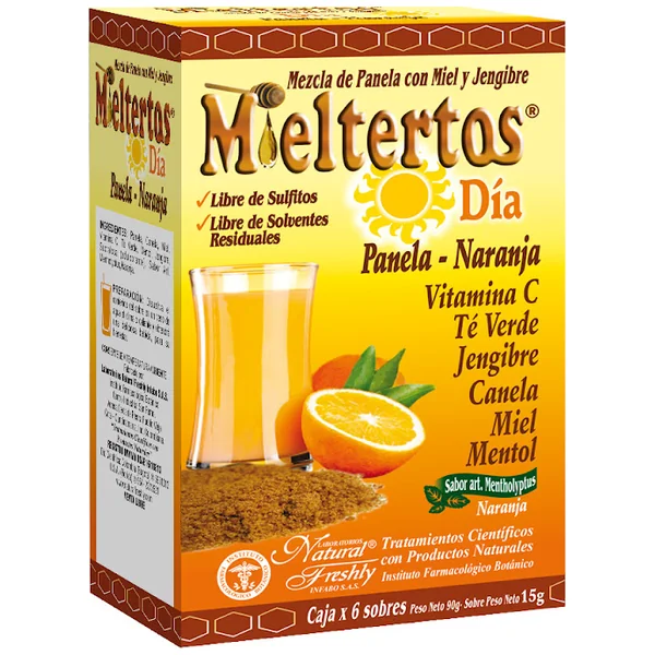 Mieltertos Día Panela Naranja Vitamina C 500 Mg Natural Freshly Caja X 6 Sobres