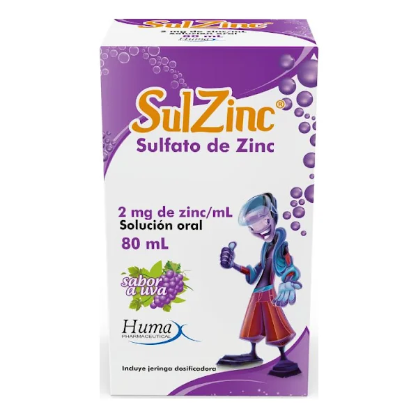 Sulzinc Sulfato De Zinc Solución Oral 2 Mg Humax Frasco X 80 Ml