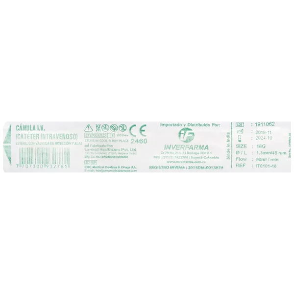CATETER 18 GR INTRAVENOSO INVERFARMA