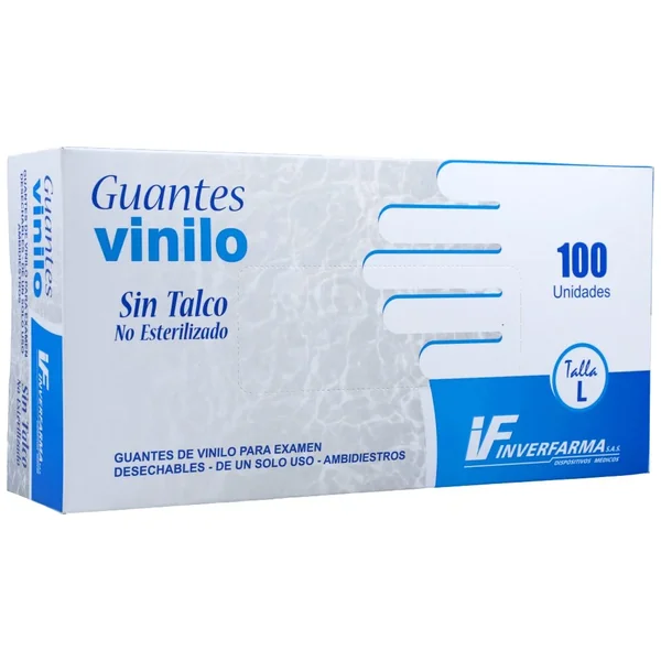 Guante Vinilo/Exam S/Talco Caja X 100 Inverfarma Talla L