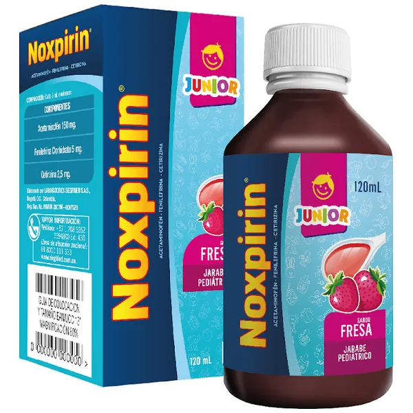 Noxpirin Junior Acetaminofén + Fenilefrina + Cetrizina Siegfried Sabor Fresa Jarabe Frasco X 120 Ml
