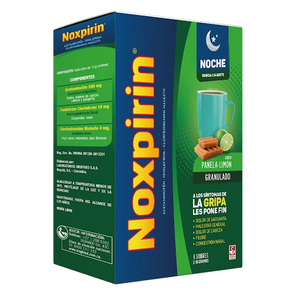 Noxpirin F Adultos Noche Acetaminofen + Fenilefrina 0.5G/0.01g Siegfried Caja X 6 Sobres