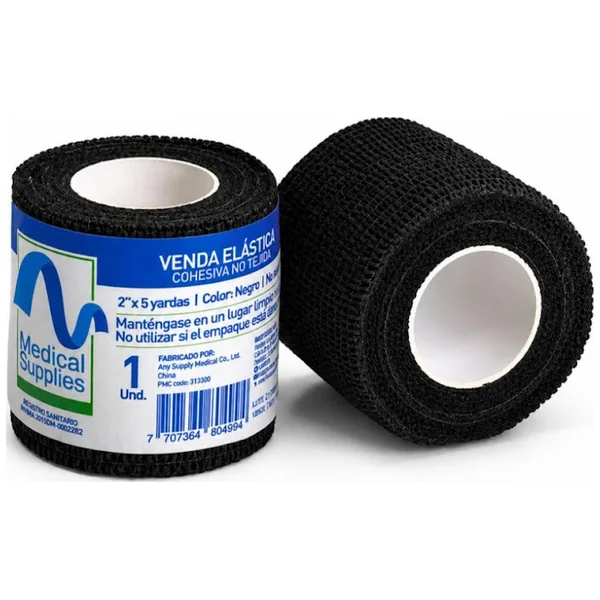Venda Elastica Cohesiva NO Tejida 2X5 Negro (PAQ X2) Medsup Paquete X 2