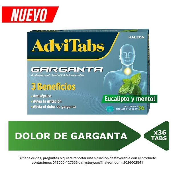 ADVITABS GARGANTA EUCALIPTO MENTOL CAJA X 36 TABS