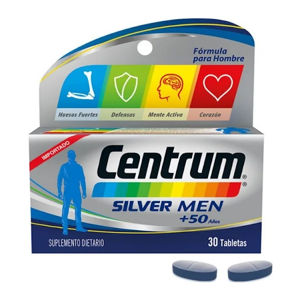 Centrum Silver Men, Multivitamínico Hombres +50 Años X 30 Tabs