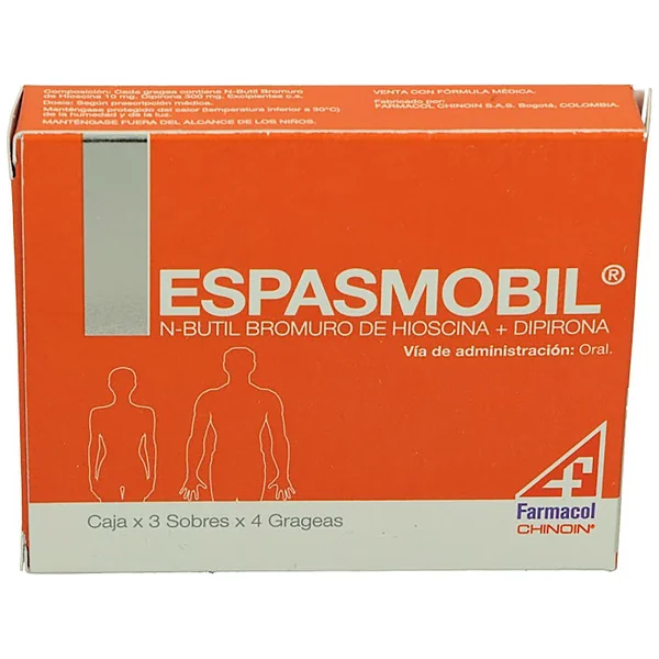 Espasmobil Bromuro De Hioscina + Dipirona 300Mg/10mg Farmacol Caja X 3 Sobres