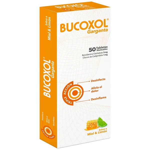 Bucoxol Garganta Triple Accion Tabletas Masticables Sabor Miel Limon