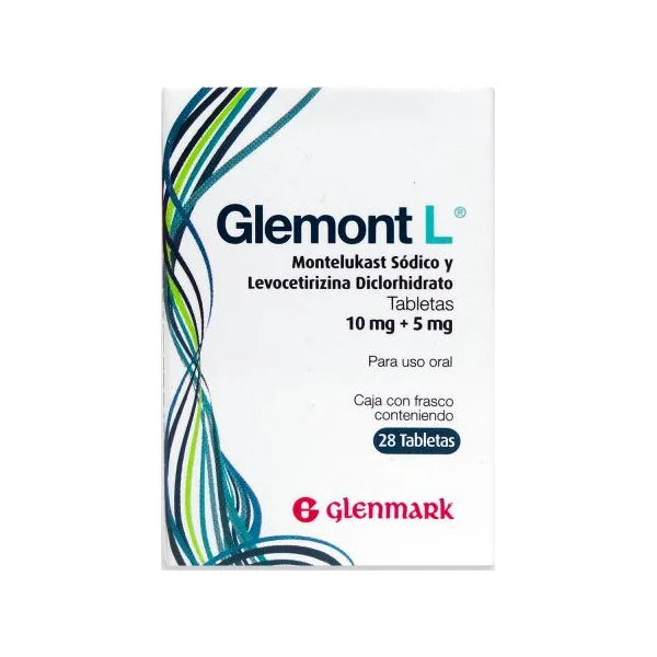 Glemont L Montelukast Sódico + Levocetirizina Diclorhidrato10mg/5mg Glenmark Caja X 28 Tabletas