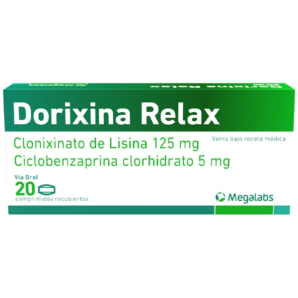 Dorixina Relax Clonixinato De Lisina + Ciclobenzaprina 125Mg/5mg Megalabs Caja X 20 Comprimidos