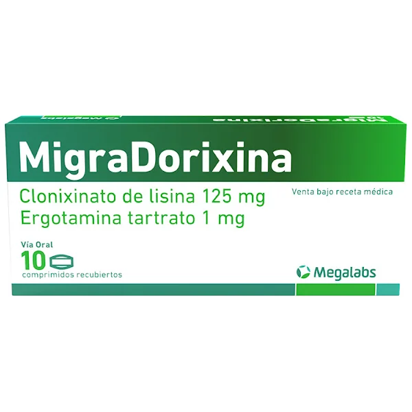 MigraDorixina Clonixinato De Lisina + Ergotamina Tartrato 125/1Mg Megalabs Caja X 10 Comprimidos
