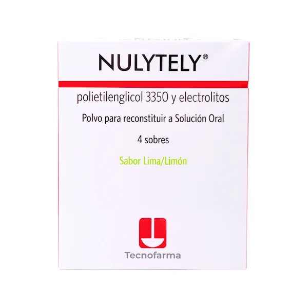 Nulytely Polietilenglicol 3350 Tecnofarma Sabor Lima Limón Caja X 4 Sobres