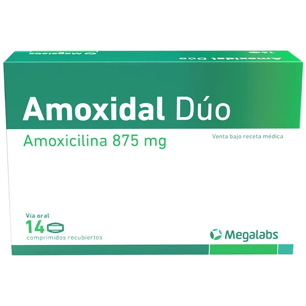 Amoxidal Dúo Amoxicilina 875 Mg Megalabs Caja X 14 Comprimidos