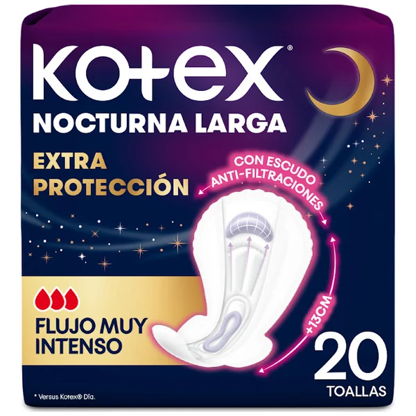 Toallas Femeninas Kotex Nocturna Larga Paquete X 20 Und