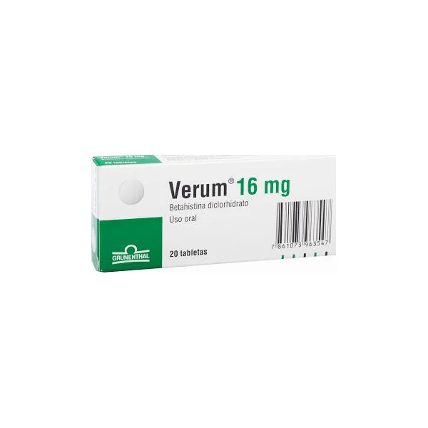 Verum Betahistina Diclorhidrato 16 Mg Grunenthal Caja X 20 Tabletas
