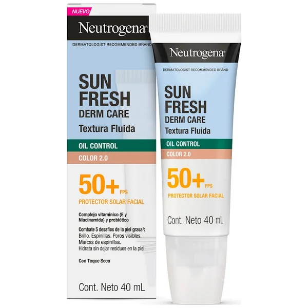 Protector Solar Facial Neutrogena Sun Fresh Derm Care Oil Control Fluido Con Color x 40 ml