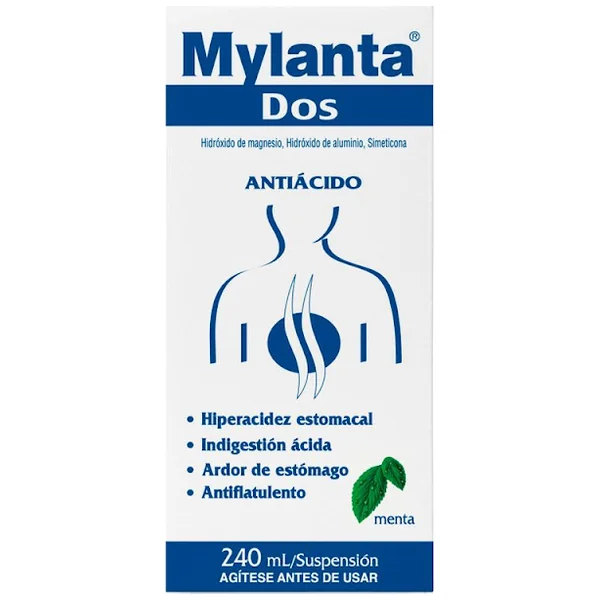 Mylanta Dos Hidróxido De Magnesio + Hidróxido De Aluminio 8G/8g Sabor Menta Suspensión X 240 Ml