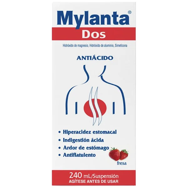 Mylanta Dos Hidróxido De Magnesio + Hidróxido De Aluminio 8G/8g Sabor Fresa Suspensión X 240 Ml