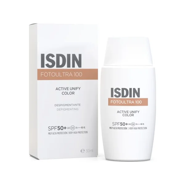 Protector Solar Isdin Antimanchas Fotoultra 100 Active Unify Spf 50 Con Color Frasco x 50 ml